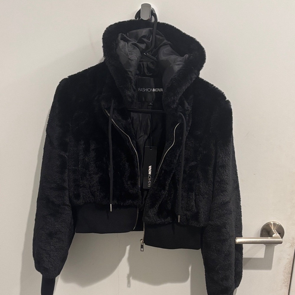 Fashion Nova Charcoal Faux Fur Coat - Picture 2 of 2